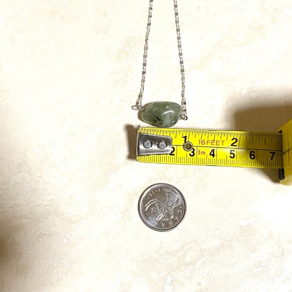 2/$20, Dark Green Prehnite Necklace, Genuine Tumbled Gemstone Bar Pendant - Picture 8 of 10